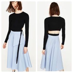 Zara Blue High Waist Midi Skirt Size XS